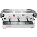 La Marzocco PB-AV-3-GR three group espresso machine, front view of the stainless steel body with three portafilters