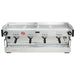 La Marzocco PB-AV-4-GR four group espresso machine, front view of the wide stainless steel body with four portafilters
