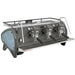 La Marzocco STRADA-S-AV-3-GR three group espresso machine, angled view of the grey body, steam wands and cup rail