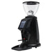 MACAP MI20 Touch Pro instant coffee grinder in black with clear hopper and portafilter fork, side angle view