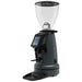 MACAP MI40 Touch Pro instant coffee grinder with clear 1.2kg hopper and portafilter holder, side angle view