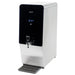 Marco MT25 6.6 gallon hot water dispenser, tall stainless steel body with black digital display and tap, angled