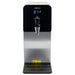 Marco MT4 1 gallon hot water dispenser, front view of the black display panel, tap and stainless steel drip tray