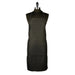 Mercer Culinary black bib apron with front pocket and adjustable neck strap, shown on a dress form mannequin