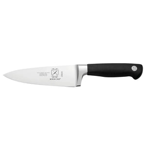 Mercer Culinary Genesis 6-inch chef's knife with wide forged stainless steel blade, bolster and black non-slip handle