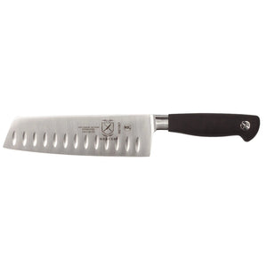 Mercer Culinary Genesis 7-inch nakiri knife with Granton edge flat stainless steel blade and black ergonomic handle