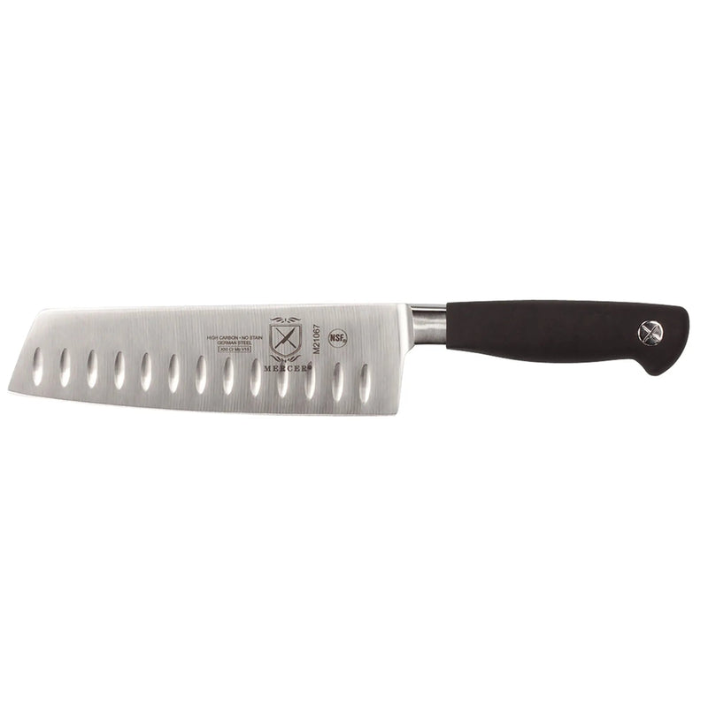 Mercer Culinary Genesis 7-inch nakiri knife with Granton edge flat stainless steel blade and black ergonomic handle