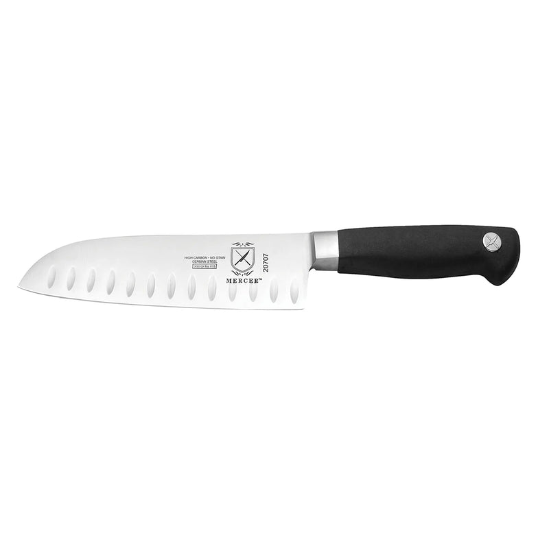 Mercer Culinary Genesis 7-inch santoku knife with Granton edge stainless steel blade and black ergonomic handle