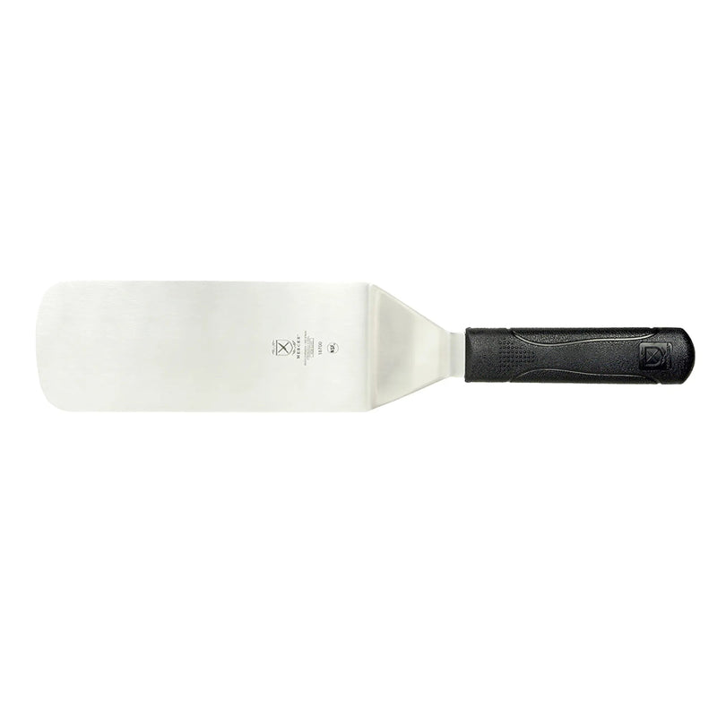 Mercer Culinary offset turner with wide stainless steel spatula blade and black handle for grills and griddles