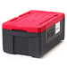 Metro ML180-RED full-size top loaded insulated food carrier with red lid, black body and label holder, angled view