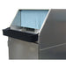 Moyer Diebel DF71 black drip tray installed on the front lip of a DF rotary glass washer, close-up view