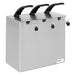 Nemco 10961 stainless steel countertop condiment dispenser configuration with three black pump handles, angled view