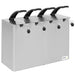 Nemco 10961 stainless steel countertop condiment dispenser configuration with four black pump handles, angled view