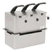 Nemco 10966 drop-in condiment dispenser configuration with three black pump handles, stainless steel, angled view