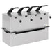 Nemco 10966 drop-in condiment dispenser configuration with four black pump handles, stainless steel, angled view