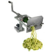 Nemco 55050AN-P Easy Vegetable Noodler, hand crank spiral cutter turning a zucchini into green noodles