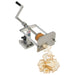 Nemco 55050AN-R Ribbon Fry Cutter shown cutting potato ribbons, alternate cut style option, side view