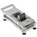 Nemco 56610 series Roma Tomato Slicer, top view of the aluminum pusher and blade assembly on suction feet