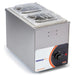 Nemco 6145 single 1/3 size fractional food warmer, stainless steel with pan and lid and dial control, angled view