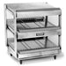 Nemco 6480 series heated pass through station, wider stainless steel model with two slanted shelves, angled view