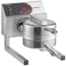 Nemco 7020A single Belgian waffle baker, rotating stainless steel model with digital controls, lid closed, angled