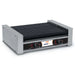 Nemco 8010 series hot dog roller grill, 6 black non-stick rollers in stainless steel housing, angled view