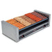 Nemco 8036 series hot dog roller grill filled with hot dogs, alternate roller configuration, stainless steel