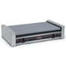 Nemco 8036 series hot dog roller grill, 10 grey rollers in a wide stainless steel housing, empty angled view