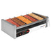 Nemco 8230 series slanted hot dog roller grill with digital controls, 11 rollers loaded with hot dogs
