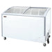 New Air NIF-55-CG double door 55-inch curved glass display chest freezer, white cabinet with sliding glass lids