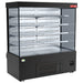 New Air NOM-59-S 59-inch open air refrigerated merchandiser, black cabinet with lit interior and wire shelving