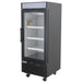 Nordic Air GRM-12C black glass door display refrigerator with lit header and white shelves, angled left view
