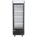 Nordic Air GRM-15C single door 25-inch wide black glass display refrigerator with lit header, front view