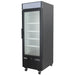 Nordic Air GRM-22C and GRM-25C black glass door display refrigerator with white shelves, angled right view