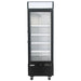 Nordic Air GRM-22C and GRM-25C single door black glass display refrigerator with lit header, front view