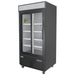 Nordic Air GRM-31C-S black sliding glass door display refrigerator with white shelves, angled right view