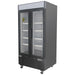 Nordic Air GRM-34C double door black glass display refrigerator on casters, angled right side view