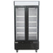 Nordic Air GRM-34C double door 40-inch wide black glass display refrigerator with lit header, front view