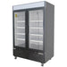 Nordic Air GRM-48C double door black glass display refrigerator on casters, angled right side view