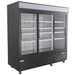 Nordic Air GRM-67C-S black triple sliding glass door display refrigerator with white shelves, angled right view