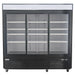 Nordic Air GRM-67C-S triple sliding glass door 81-inch wide black display refrigerator with lit header, front view