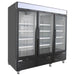 Nordic Air GRM-73C triple glass door display refrigerator in black with white shelves, angled left view