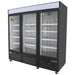Nordic Air GRM-73C triple door black glass display refrigerator on casters, angled right side view