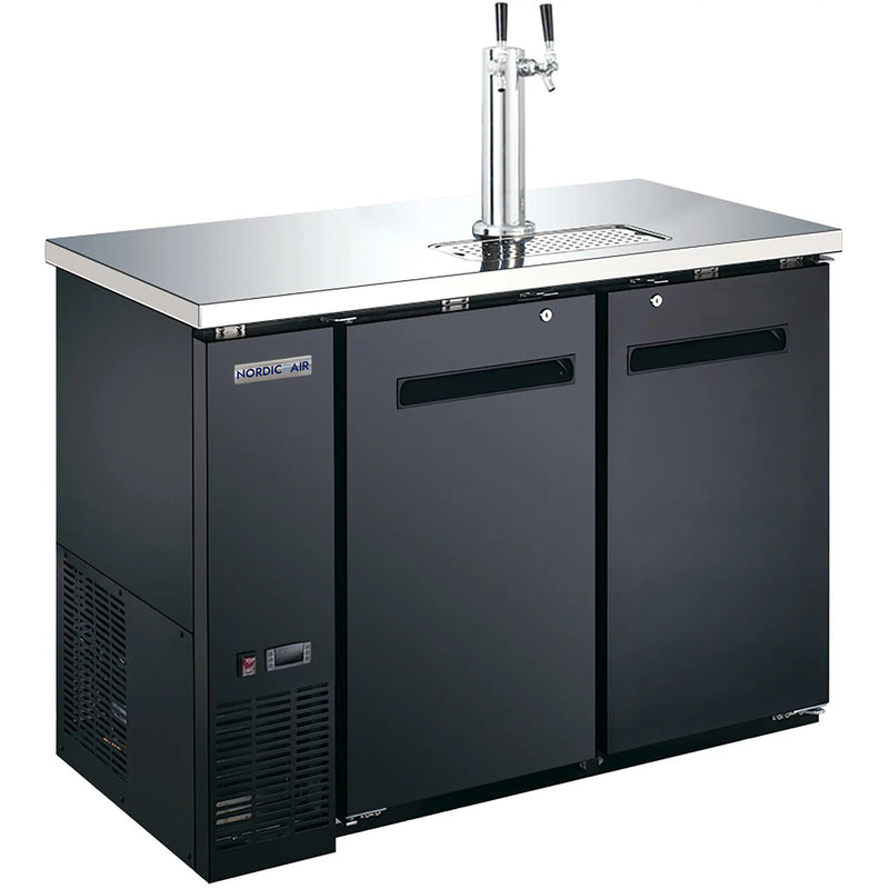 Nordic Air KGR-24-49 49-inch two door black keg beer dispensing cooler with double tap tower and stainless top