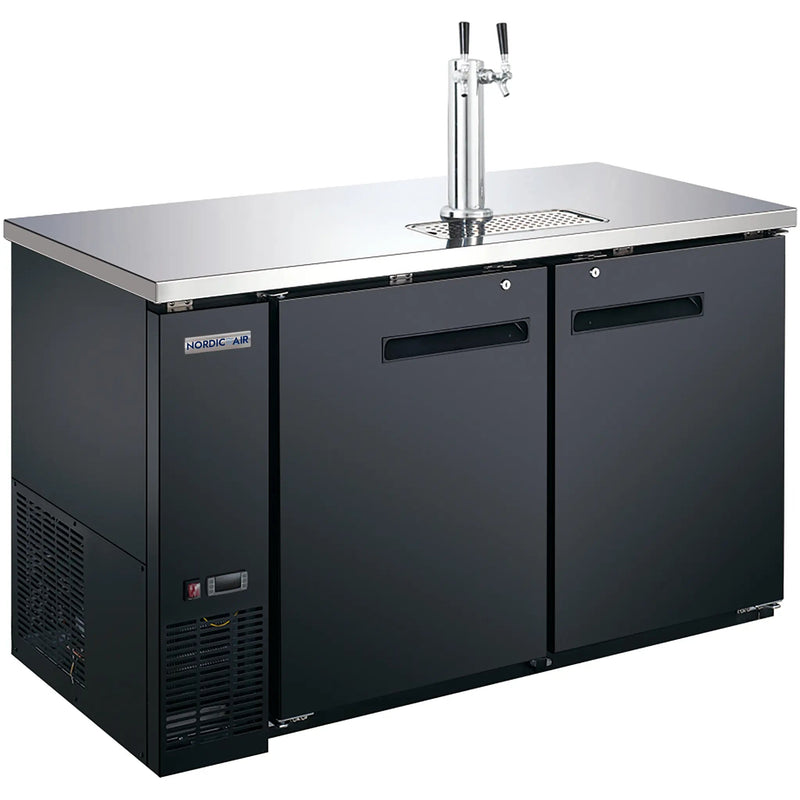 Nordic Air KGR-28-59 59-inch two door black keg beer dispensing cooler with double tap tower and stainless top