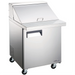 Nordic Air MSPT-28-12 28-inch single door stainless steel mega top sandwich prep table with lid closed, on casters