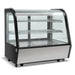 Nordic Air NCCP-28 28-inch countertop curved glass refrigerated pastry display case, black and stainless, angled left