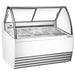 Nordic Air NGEL-10-COMP 55-inch gelato dipping freezer in white with curved glass sneeze guard, angled view