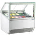Nordic Air NGEL-12 47-inch gelato dipping freezer with straight glass canopy, shown filled with gelato pans