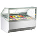 Nordic Air NGEL-18 68-inch gelato dipping freezer with straight glass canopy, shown filled with gelato pans